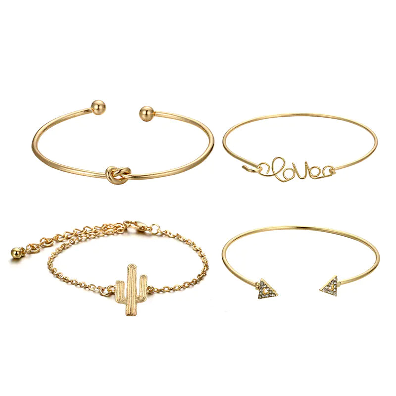 Triangle Knot LOVE Bracelet Set with Cactus Bracelet