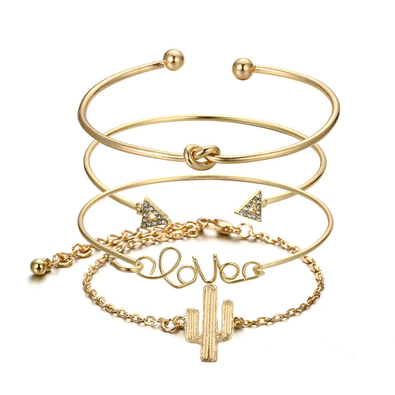 Triangle Knot LOVE Bracelet Set with Cactus Bracelet