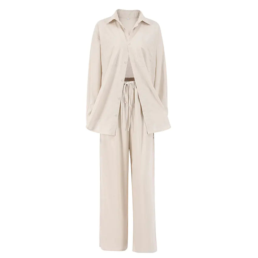Cotton-Linen Two-Piece Women's Set with Trousers