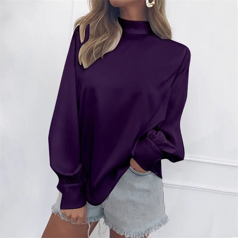 High Neck Lantern Sleeve Chiffon Top