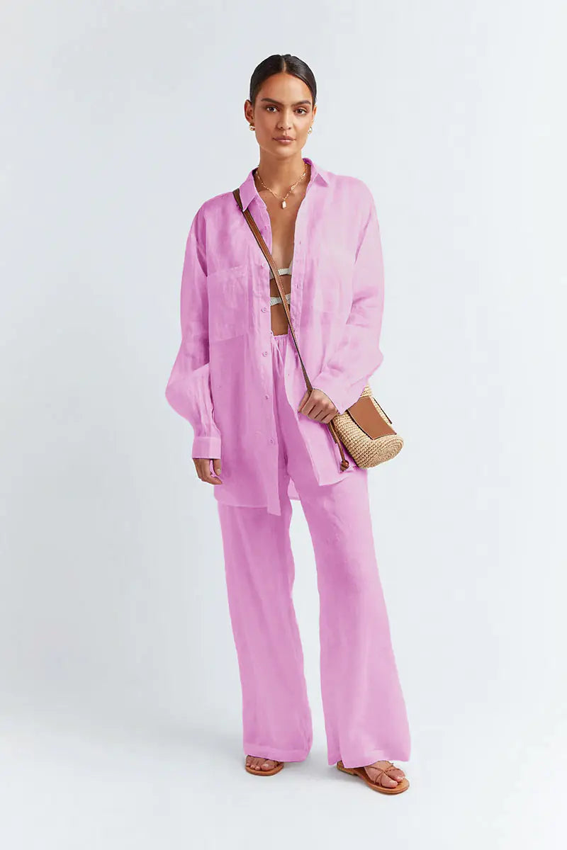 Cotton-Linen Two-Piece Women's Set with Trousers