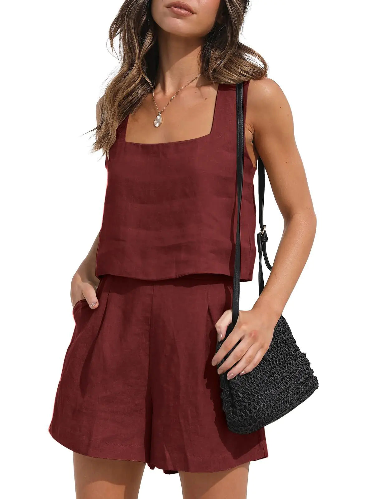 Casual Cotton-Linen Two-Piece Set with Shorts