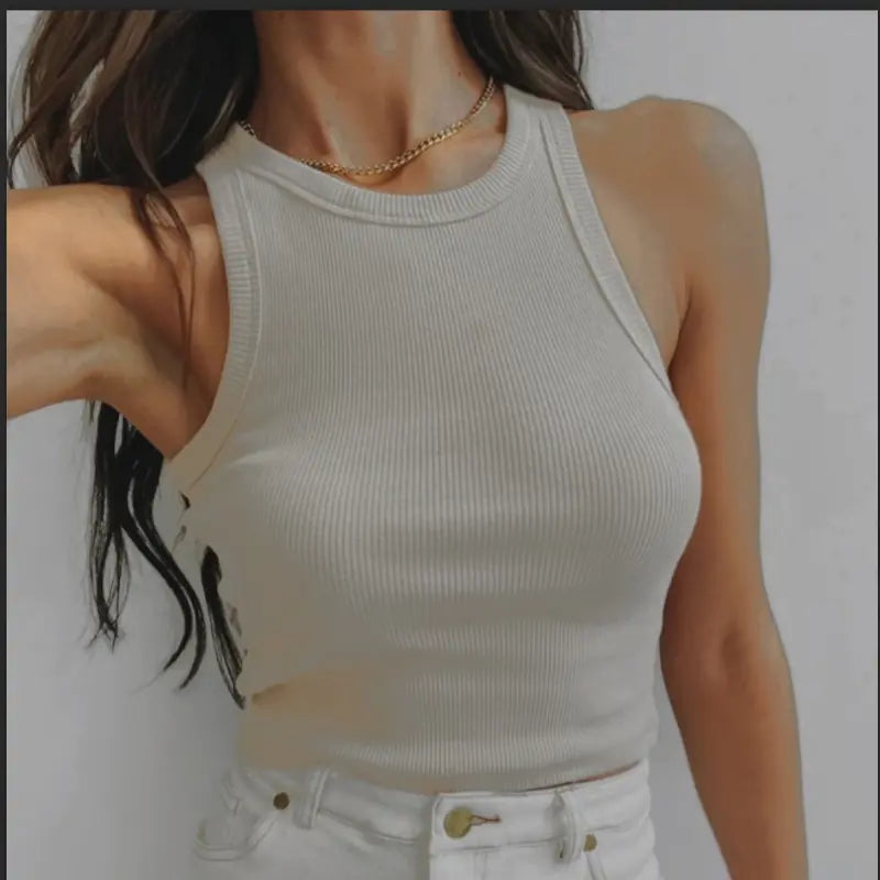 Women's Solid Color Sleeveless Vest T-Shirt (Spring/Summer)