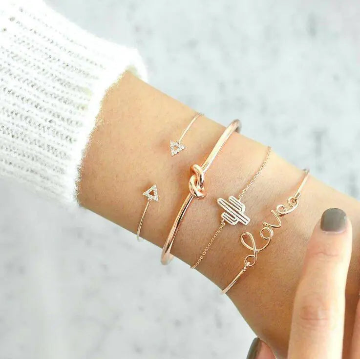 Triangle Knot LOVE Bracelet Set with Cactus Bracelet