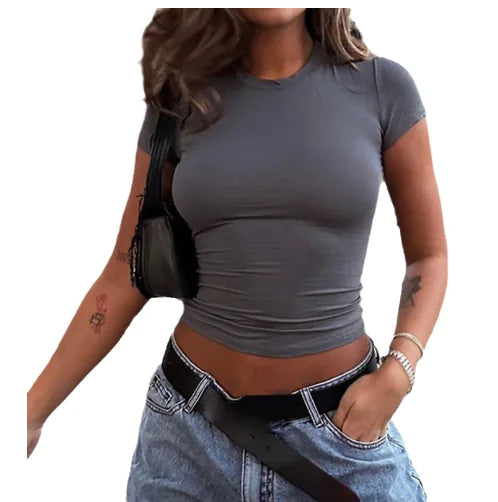 Women's Solid Color Short Sleeve Pullover T-shirt