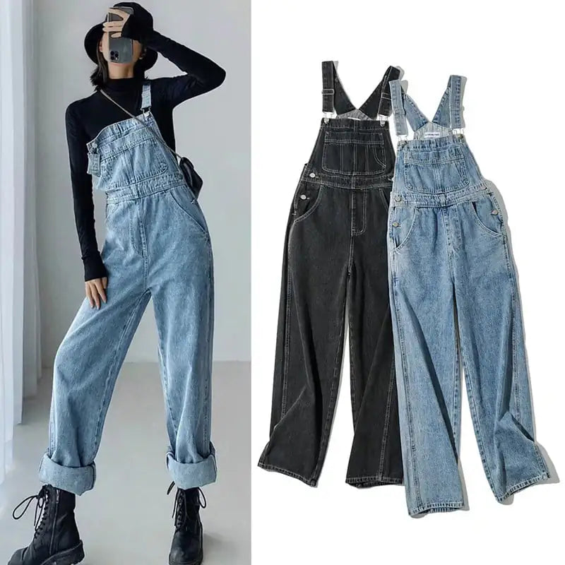 Loose Straight Retro Denim Overalls Pants
