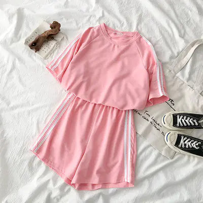 Women's Casual Chic Sportswear Set - Short Sleeve & Shorts