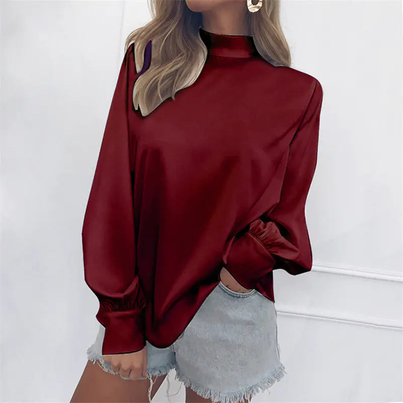 High Neck Lantern Sleeve Chiffon Top