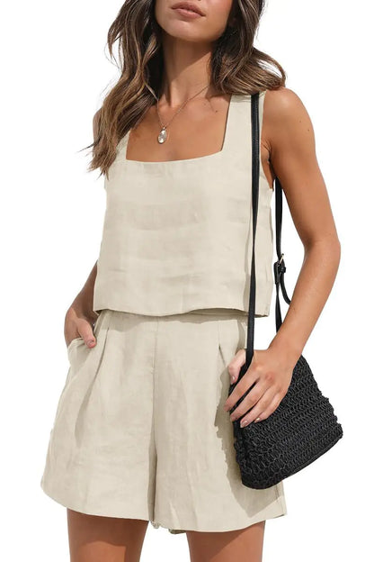 Casual Cotton-Linen Two-Piece Set with Shorts
