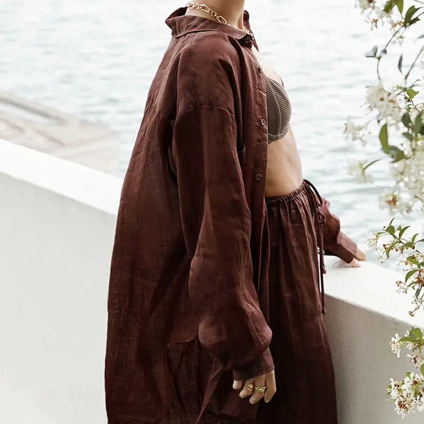 Cotton-Linen Two-Piece Women's Set with Trousers