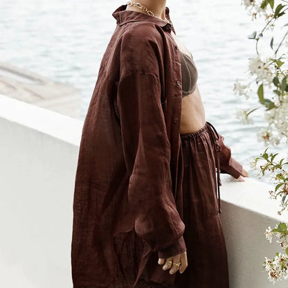 Cotton-Linen Two-Piece Women's Set with Trousers