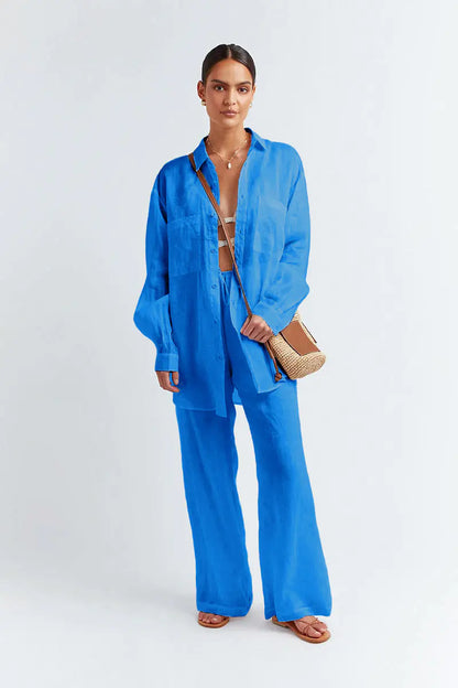 Cotton-Linen Two-Piece Women's Set with Trousers