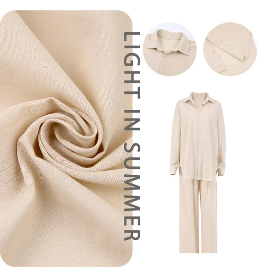 Cotton-Linen Two-Piece Women's Set with Trousers