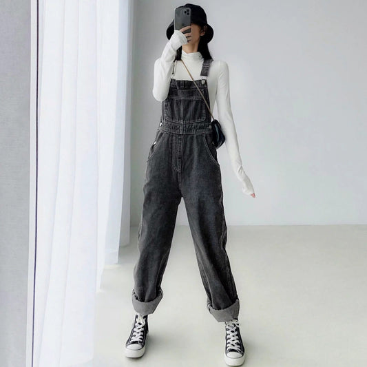 Loose Straight Retro Denim Overalls Pants