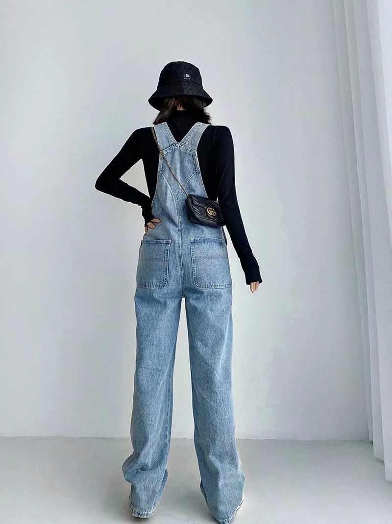 Loose Straight Retro Denim Overalls Pants