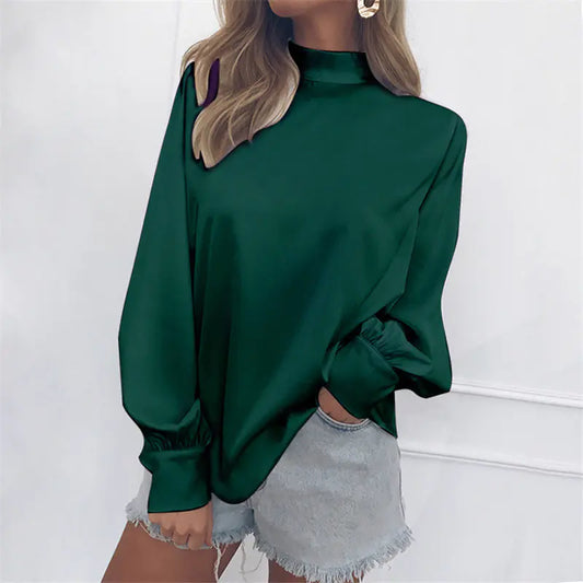 High Neck Lantern Sleeve Chiffon Top