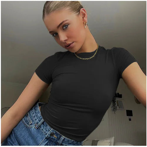 Women's Solid Color Short Sleeve Pullover T-shirt