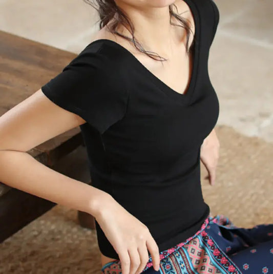V-Neck Crop Top with Built-in Bra Design for Women