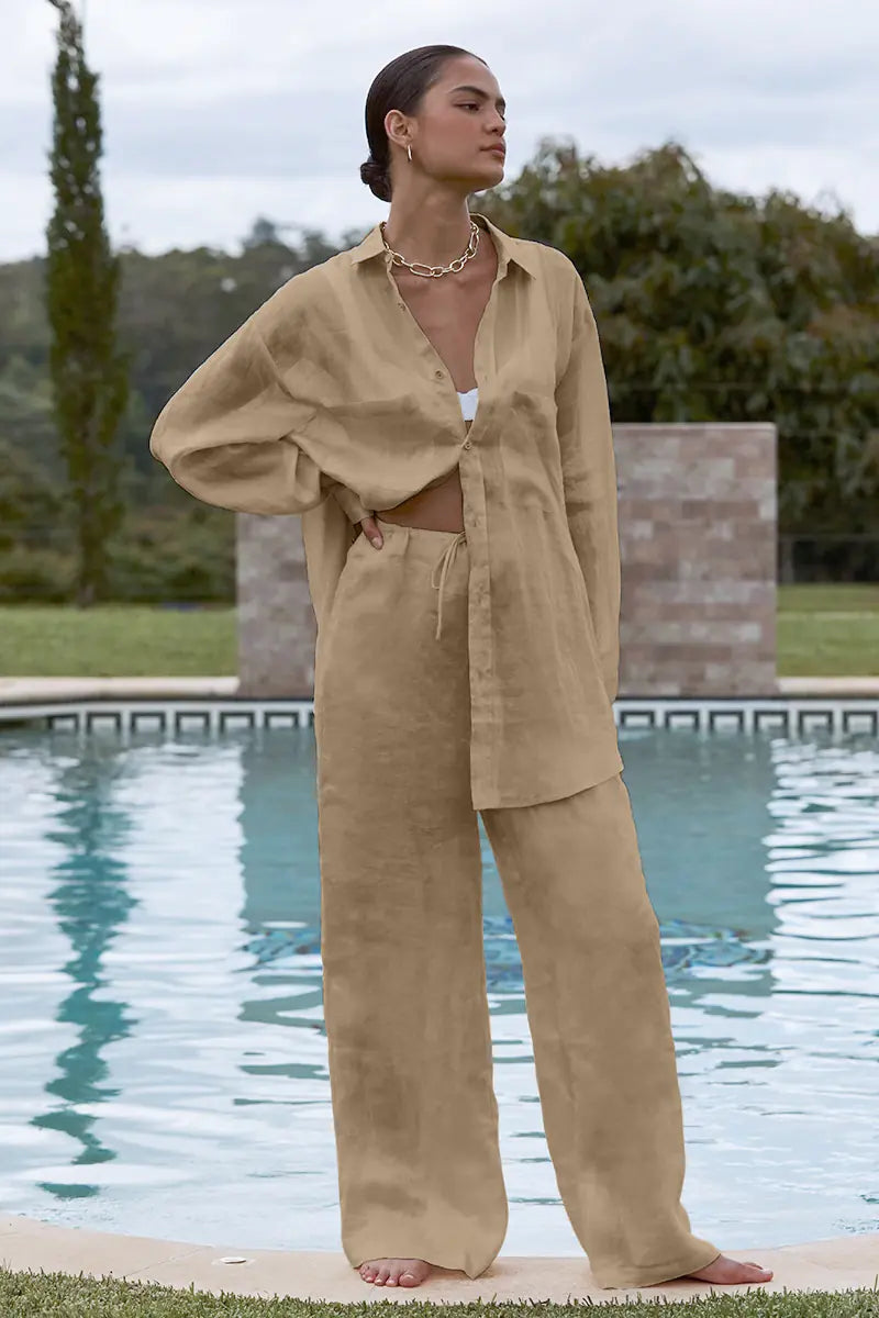 Cotton-Linen Two-Piece Women's Set with Trousers