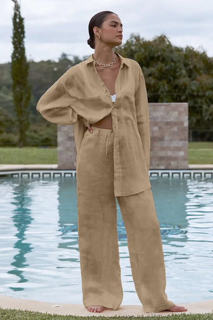 Cotton-Linen Two-Piece Women's Set with Trousers