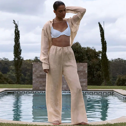 Cotton-Linen Two-Piece Women's Set with Trousers
